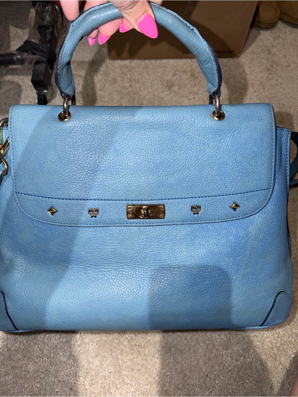 Mcm Blue Leather Top-Handle Women’s Satchel